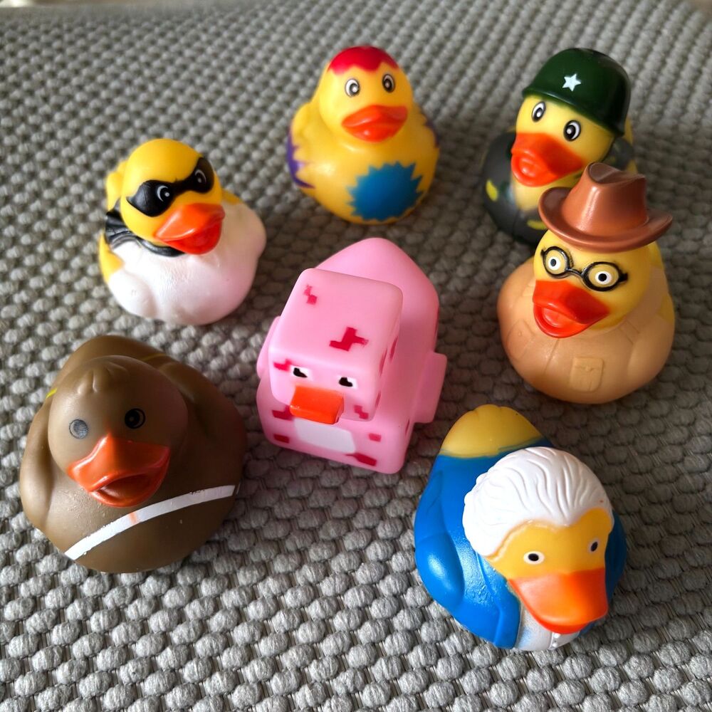 Lot Of 7 JEEP Rubber 2.5" Ducks Minecraft Football Paintball Army Cowboy Pres.
